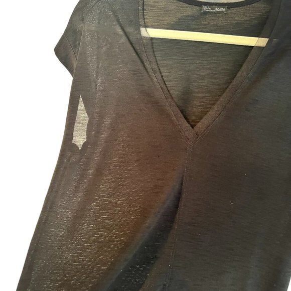 Women's Zara Collection Black Viscose Deep V-Neck Cap Sleeve Top Size 5 - Picture 5 of 5
